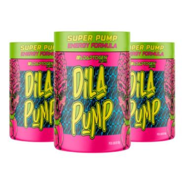 Imagem de Kit 3 Dila Pump Adaptogen Pré Treino Sem Cafeina 318g Maçã Verde