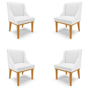Imagem de Kit 4 Cadeiras Decorativas Sala De Jantar Base Fixa De Madeira Firenze Pu Branco Fosco/castanho