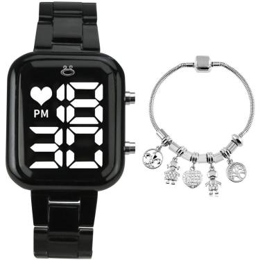 Imagem de Relogio Digital Feminino Preto + Pulseira Pandora Original