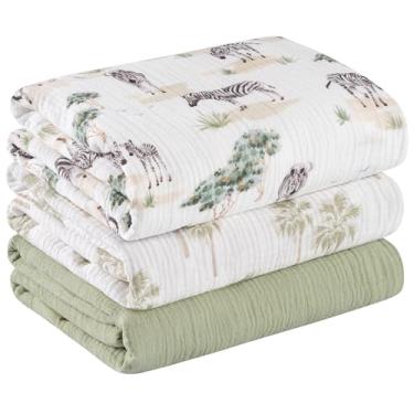 Imagem de Cobertores de musselina para recém-nascidos, pacote com 3 cobertores respiráveis e macios, grandes 96,5 x 101,6 cm, itens essenciais para chá infantil, presente infantil (zebra adorável, pacote com 3)