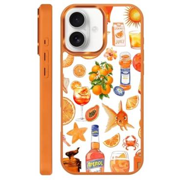 Imagem de Zhhoya Capa para iPhone 16, estampa de colagem de suco de peixe laranja compatível com MagSafe capa rígida protetora para mulheres, homens, meninos e meninas