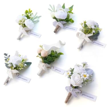 Imagem de Angela flower Boutonniere de margarida rosa branca para homens, conjunto de 6, conjunto de 6 corsage, padrinhos para convidados, para cerimônia de casamento, aniversário, formatura