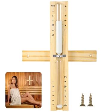 Imagem de LUMINFLY Temporizador de areia de sauna de madeira, ampulheta rotativa de 15 minutos com marcações de tempo precisas, montagem na parede, design e construção elegantes