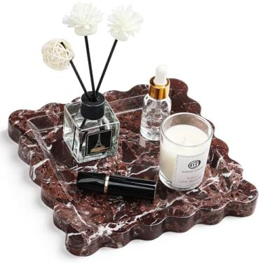 Imagem de Bandeja de banheiro de mármore natural – Bandeja de perfume Moujings genuína para decoração de casa, bandeja de mármore para banheiro organizador de bancada, lenços, velas, café, chave