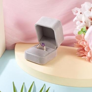 Imagem de 1 caixa de anel de veludo vintage para casamento de casamento, caixa organizadora de joias para embalagem de presente, noivado, aniversário, anel de aniversário, caixa de exibição, cinza, rosa