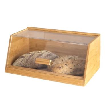 Imagem de Porta Pão de Bambu com Tampa de Acrílico Transparente, Organizador para Pães de 35 cm, Design Prático para Cozinha
