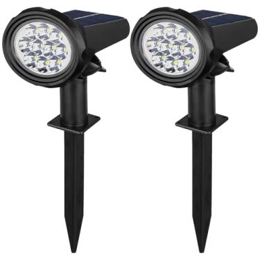 Imagem de LUMINFLY 2 peças de holofotes solares para decoração ao ar livre, luzes de projeção de paisagem à prova d'água, RGB e branco quente, economia de energia, instalação sem fio