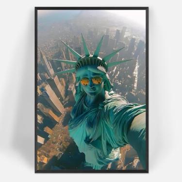 Imagem de Estátua moderna das liberdades em tela pôsteres vintage paisagem nova-iorquino arte de parede colorido edifício de Nova York impressão de viagem pintura para casa quarto dormitório decoração de parede