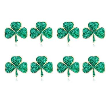 Imagem de 8 peças de brincos femininos de trevo irlandês da sorte para o dia de São Patrício trevo verde para festival irlandês, Small, Liga de aço, Sem pedra preciosa