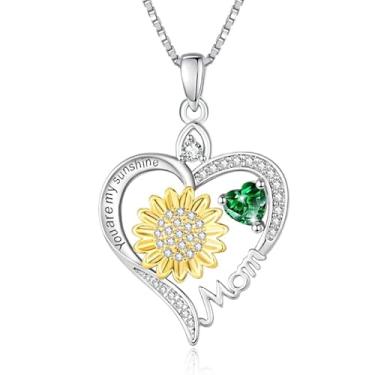 Imagem de HeartMelody Colares de coração de girassol para mulheres, You Are My Sunshine, banhado a ouro branco 18 K, colar com pedra do mês de nascimento, joias de girassol para todos os dias, presentes de