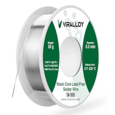 Imagem de VIRALLOY Fio de solda sem chumbo 0,5 mm (SAC0307) 50g – Sn97/Ag0.3/Cu0.7 com núcleo de fluxo RMA 2%, baixo respingo e acabamento limpo para eletrônicos, PCB e solda DIY