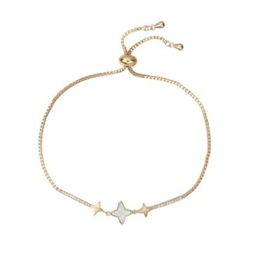 Imagem de Ymeiselle Pulseira feminina banhada a ouro 18K com pedras de zircônia cintilantes, tamanho ajustável, presente elegante para casamento, festa, mãe, namorada, aniversário, Natal, Medium, Cobre