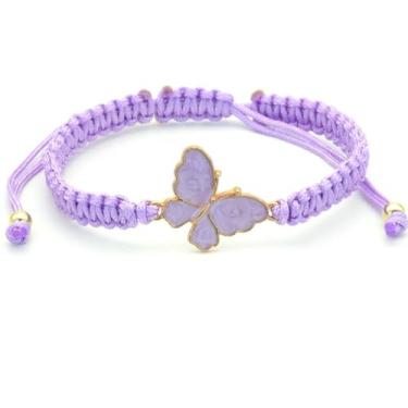 Imagem de Pulseira de borboleta feminina trançada feita à mão com pingente de borboleta ajustável para presente de amizade, One Size, Liga de aço, Sem Pedra Preciosa