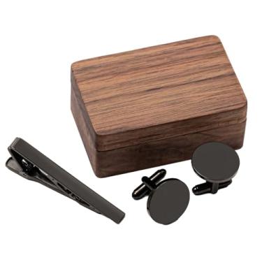 Imagem de Conjunto de abotoaduras magnéticas e clipe de gravata com caixa de madeira de nogueira, perfeito para casamentos e presentes, acessórios para noivos e padrinhos