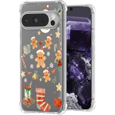 Imagem de YCJACE Capa de telefone de Natal para Google Pixel 9/9 Pro, transparente, transparente, design de homem de gengibre, amortecedor, antiderrapante, à prova de choque, capa protetora de Natal para