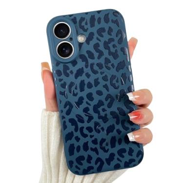 Imagem de OOK Capa magnética para iPhone 17, estampa fofa de leopardo azul de silicone, compatível com MagSafe Cheetah Print proteção para câmera à prova de choque fina capa de telefone para 6,3 polegadas, azul