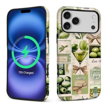 Imagem de Zhhoya Capa para iPhone 17 Pro Max, Dirty Martini Vintage Matchbox Colagem Padrão Impressão Brilhante Compatível com Magsafe Capa Rígida Híbrida de 2 Camadas Proteção para Meninas Mulheres Meninos