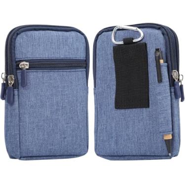 Imagem de Bolsa de cinto para celular com mosquetão masculina, coldre com clipe de cinto para celular, bolsa vertical para smartphone, alça de cinto com zíper, bolsa de transporte para celular, leve, suporte