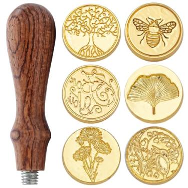 Imagem de Kit de 6 cabeças de carimbo de liga com cabo de madeira para convites, cartas, presentes e projetos de bricolage