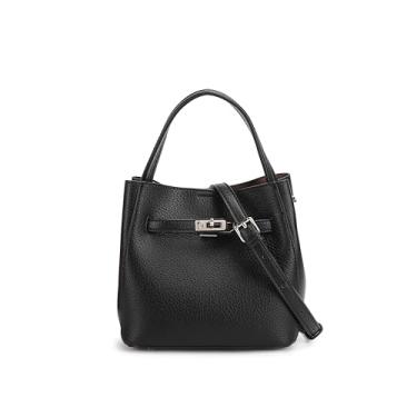 Imagem de Carteira feminina, bolsa balde leve e luxuosa, bolsa estampada de lichia, senso de ponta, bolsa transversal versátil de um ombro, Preto, Small, Bolsa quadrada pequena transversal