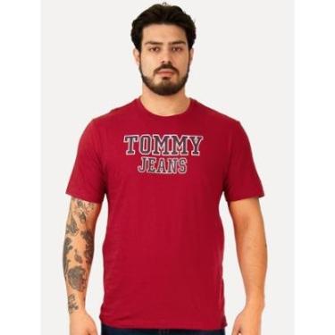 Imagem de Camiseta Tommy Jeans Masculina Regular College Print Vermelha-Masculino
