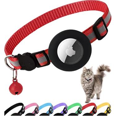 Imagem de Coleira para gatos AirTag, coleira reflexiva para gatinhos com suporte para Apple Air Tag e sino para meninas, meninos, 0,4 polegadas de largura e leve (vermelho)