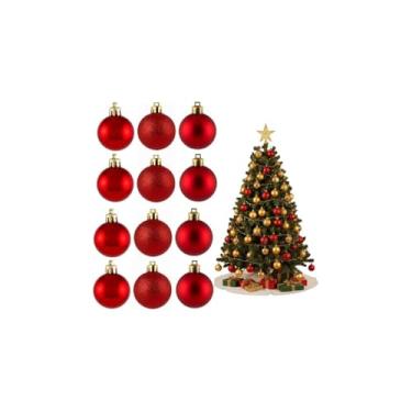 Imagem de Kit de Bolas de Natal, 30 Unidades, Vermelho, PVC, 5cm, Texturas Variadas, Fosco, Glitter e Cristalizado, com Cordinha 17cm para Decoração