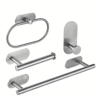 Imagem de Kit 4 Peças Acessórios Banheiro Cabide Toalheiros Papeleira Prata Escovada - Conjunto Completo, Acessórios para Organização e Decoração do Banheiro - Acabamento Resistente