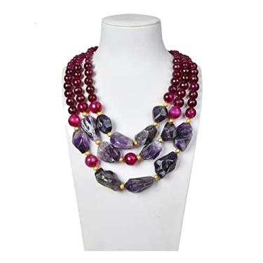 Imagem de URMIBDAI Colares femininos joia pedra rosa ágata roxa ametista colar de cristal pepita