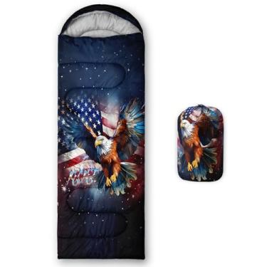 Imagem de Axolotl Saco de dormir de águia dos EUA para crianças, bolsa de acampamento para meninos, bandeira americana, animais selvagens, águia, voando, à prova d'água, portátil, tapete de dormir para
