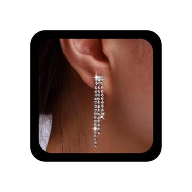 Imagem de Xduargs Brincos Boho Strass Borla Brincos de Corrente de Cristal de Casamento Brincos de Borla de Cristal Brincos de Strass Lustres de Casamento Acessórios para Mulheres (Estilo A), Zinco, Sem pedra