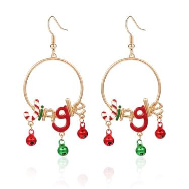 Imagem de LPYO Brincos femininos Jingle Bell fofos vermelhos e verdes com pingente de sininho colorido de Natal, acessórios de Natal, Medium, Zinco, Sem pedra preciosa