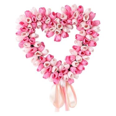 Imagem de MotiveTech Guirlanda de Tulipas em Formato de Coração Rosa para Decoração de Porta de Entrada em Festivais (Primavera e Verão)