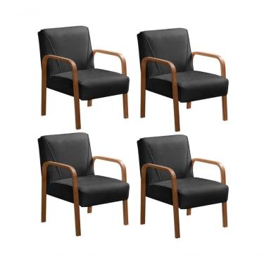 Imagem de Kit 4 Poltronas Anita Moderna Decorativa Braço Madeira Veludo Preto 410