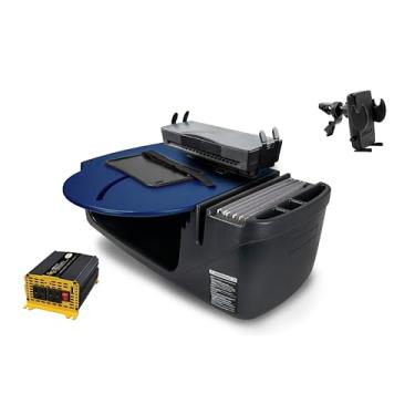 Imagem de AutoExec Mesa de carro Roadmaster para sua estação de trabalho de veículo e escritório móvel, azul, com inversor de potência de 400 watts, suporte para celular, suporte para tablet, suporte de