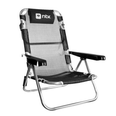 Imagem de Cadeira De Praia Dobrável Preta 5 Posições Até 90Kg Nautika