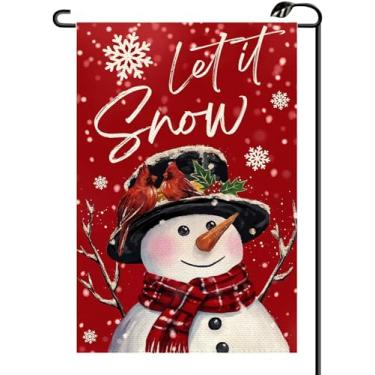 Imagem de Boneco de neve Let It Snow Bandeira de jardim 30 x 45 cm Vertical dupla face inverno Natal flocos de neve pequenas bandeiras fazenda decoração externa para quintal SD15