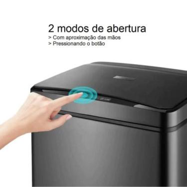 Imagem de Lixeira Automática Retangular 50 Litros com Sensor em Aço - Preta - GL