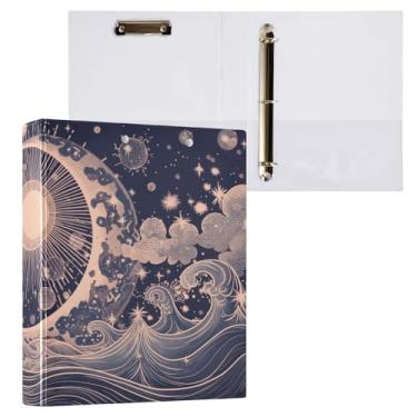 Imagem de Blueangle Fichário de 3 anéis para sol e lua com prancheta e 2 bolsos - Organizador de documentos decorativos de 3 cm para escritório, suprimentos para reuniões (543)