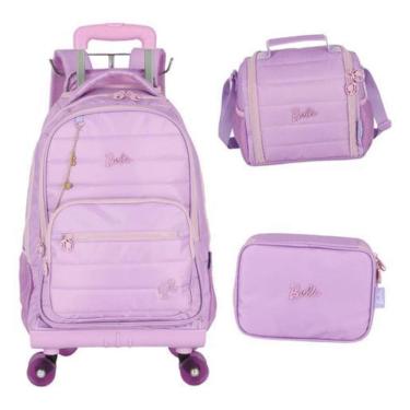 Imagem de Kit Mochila Carrinho 360 Haste Dupla Porta Notebook Barbie