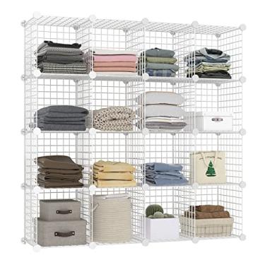 Imagem de BASTUO Armazenamento de cubo de arame, organizador de armazenamento de metal com 16 cubos (branco 31 cm P x 123 cm L x 123 cm A)