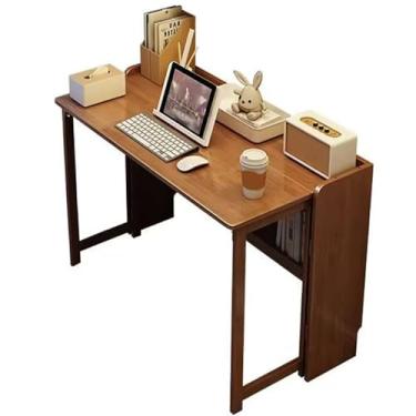 Imagem de Mesa dobrável de madeira maciça para pequenos espaços, sem montagem, mesa de escritório em casa, mesa de computador, mesa de trabalho portátil, mesa dobrável com economia de espaço, escritório