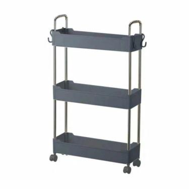 Imagem de Prateleira Cinza Multiuso Com 3 Andares Com Rodinhas 360°
