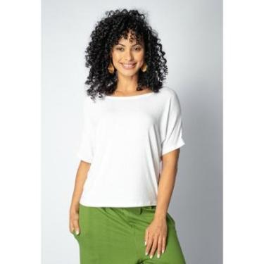 Imagem de Blusa Básica Morcego Malha Gola Canoa Manga Curta Branca - GG-Veste do 46 ao 48-Feminino
