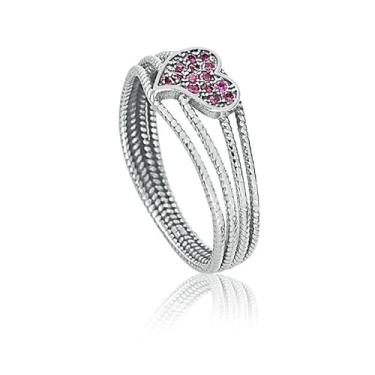 Imagem de Anel Fios Coração Zircônias Rubi Em Prata 925 Envelhecido