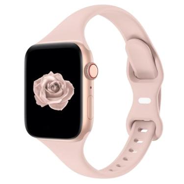 Imagem de Pulseira esportiva fina compatível com Apple Watch de 40 mm, 38 mm, 44 mm, 45 mm, 42 mm, 41 mm, 46 mm e 49 mm para séries Ultra/11/10/9/8/7/6/5/4/3, leve e confortável, para mulheres e homens (areia