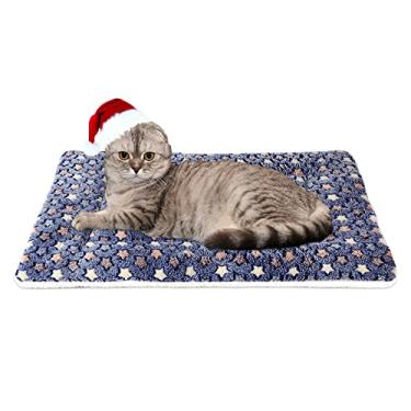 Imagem de Mora Pets Cama de gato Almofada para caixa de cachorro com estampa de estrela Tapete de caixa lavável Almofada de canil de lã reversível para cães 52 x 46 cm Azul escuro