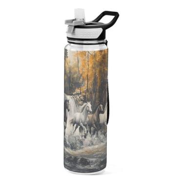 Imagem de xigua Garrafa de água de corrida com tampa de canudo transparente à prova de vazamentos para esportes ao ar livre, bebida, fitness, treino, viagem, 940 ml