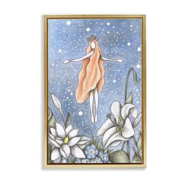 Imagem de Stupell Industries Arte de parede em tela flutuante marrom cintilante com fada de jardim místico, design de Cecilia Battaini, 63 x 43 cm