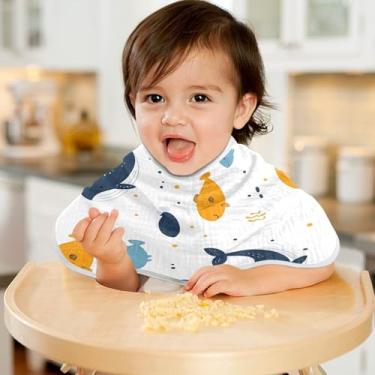 Imagem de CEBUGI Panos de musselina para arrotos de bebê 56 x 28 cm panos macios absorventes para bebês, baleias e peixes, panos de algodão para arrotar para bebês meninos e meninas, pacote com 2